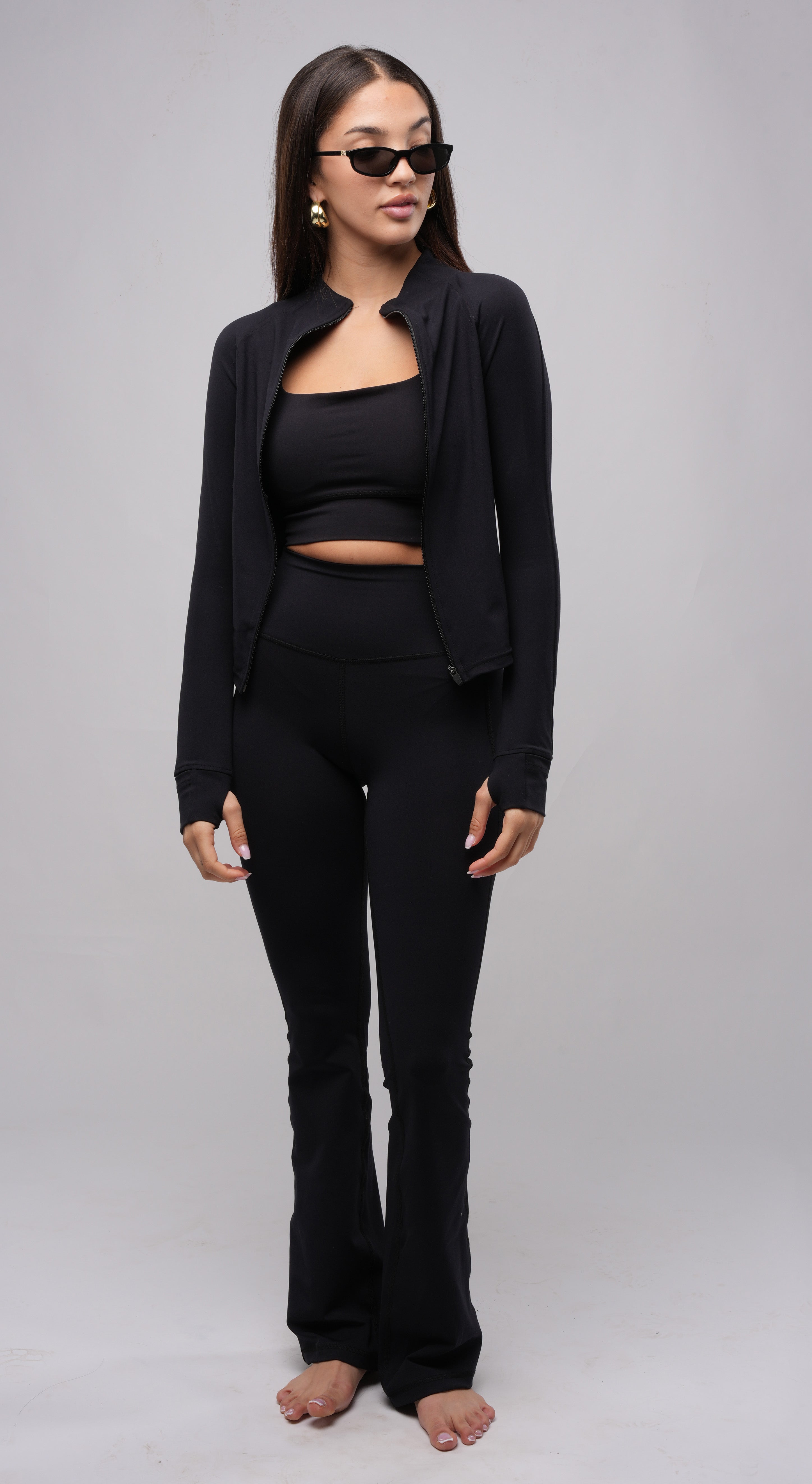 Long Sleeve Zip Up- Black