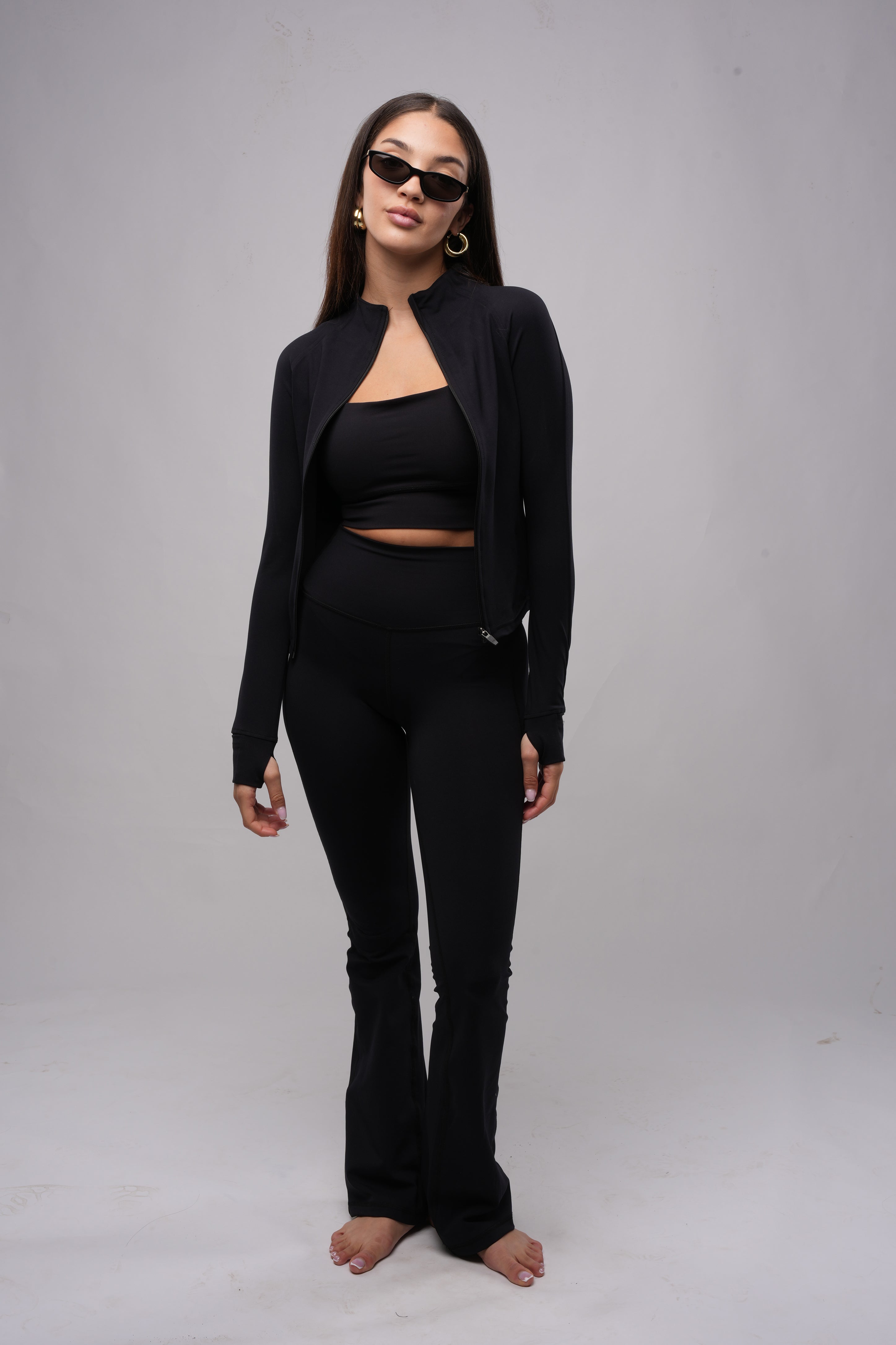 Long Sleeve Zip Up- Black