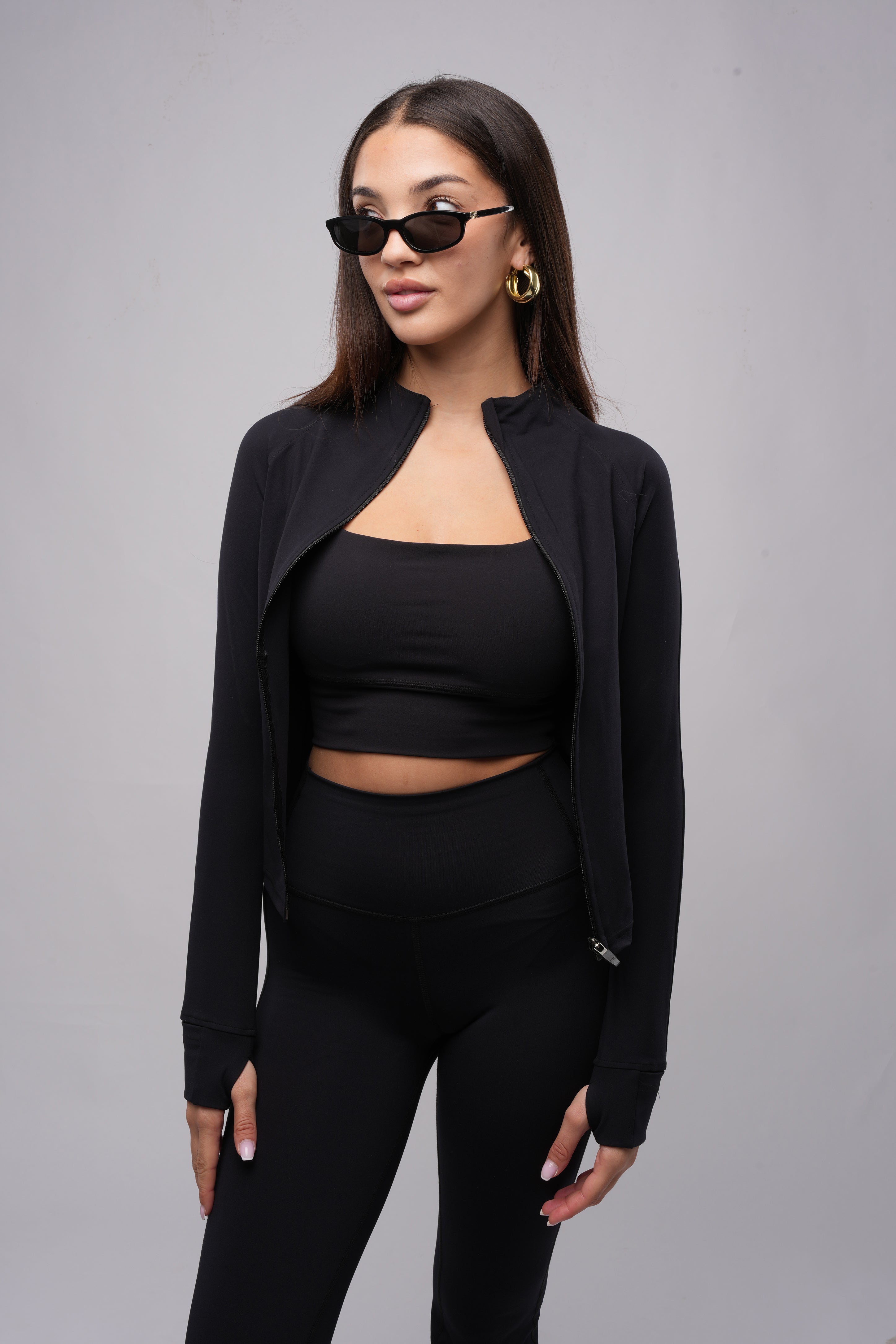 Long Sleeve Zip Up- Black