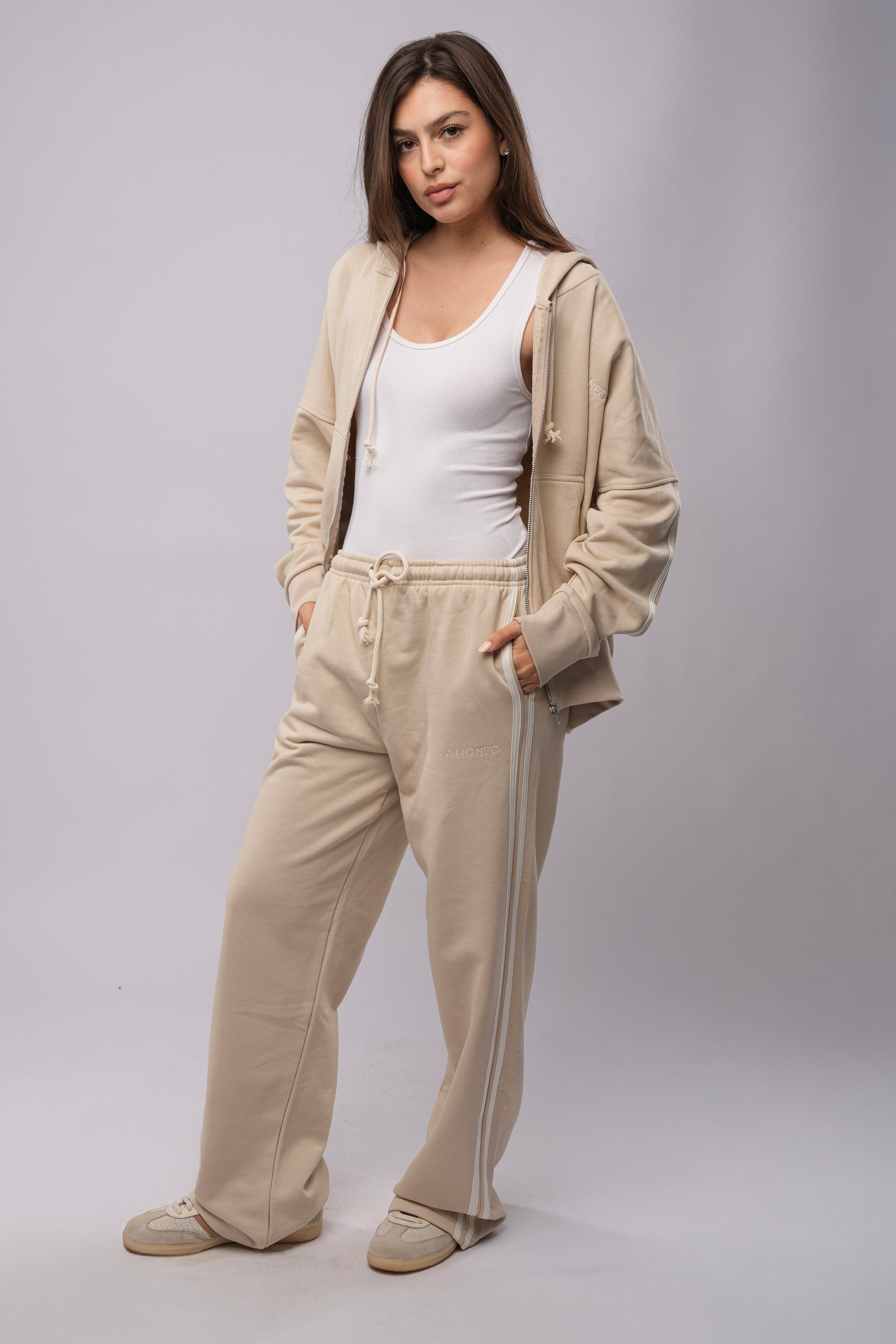 Straight Leg Joggers - Beige