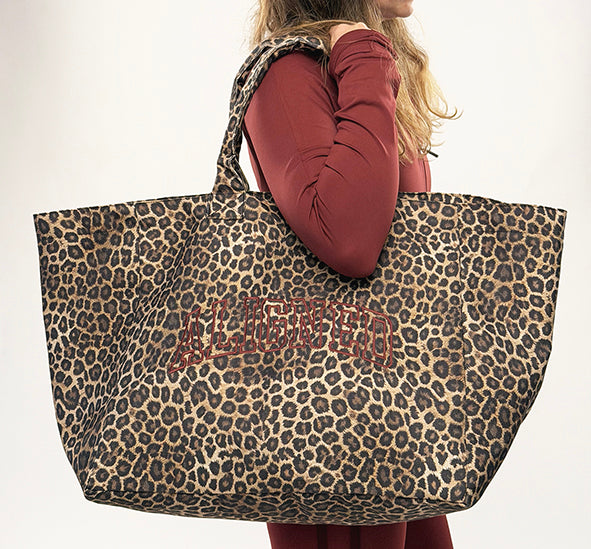 Tote Bag - Leopard with Burgundy Logo