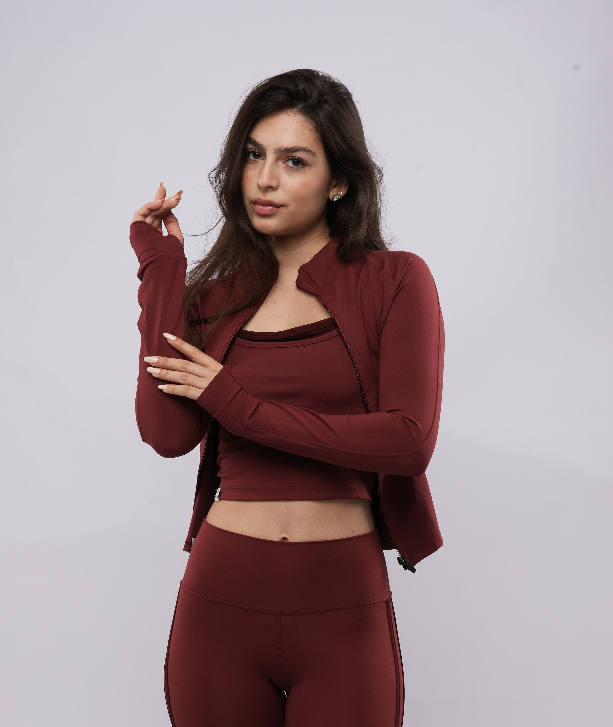 Long Sleeve Zip Up - Dark Ruby